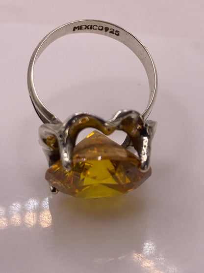 Anillo de Plata Solitario Circonia Amarilla — Coctel Brillante — foto 5