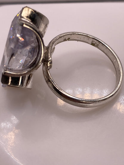 Anillo de Plata Solitario Circonia Cristalina — Coctel Ajustable — foto 5