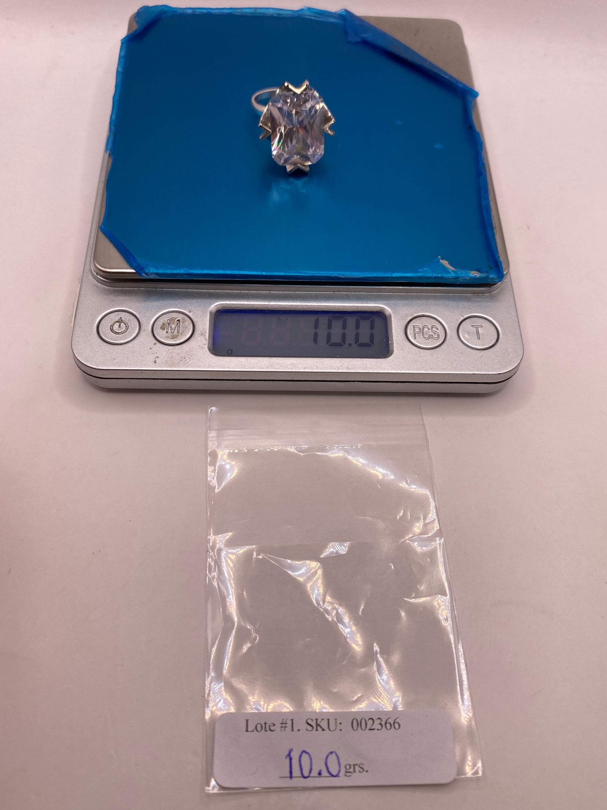 Anillo de Plata Solitario Circonia Cristalina — Coctel Ajustable — foto 6