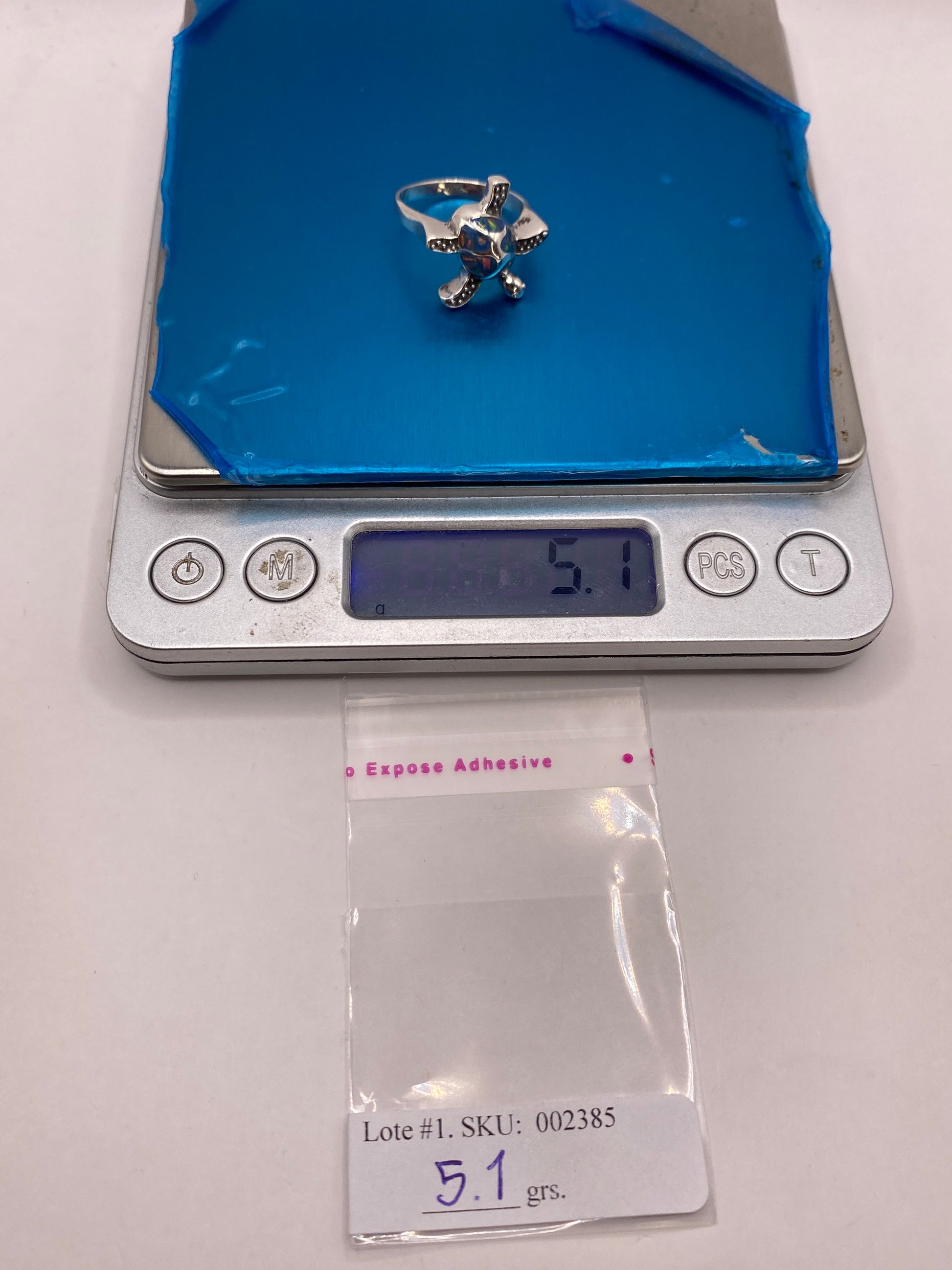 Anillo Plata Ópalo Azul Tortuga — Diseño Escultural — foto 6