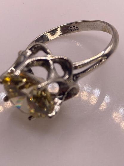 Anillo de Plata Solitario con Circonia Amarilla — Brillo Coctel — foto 5