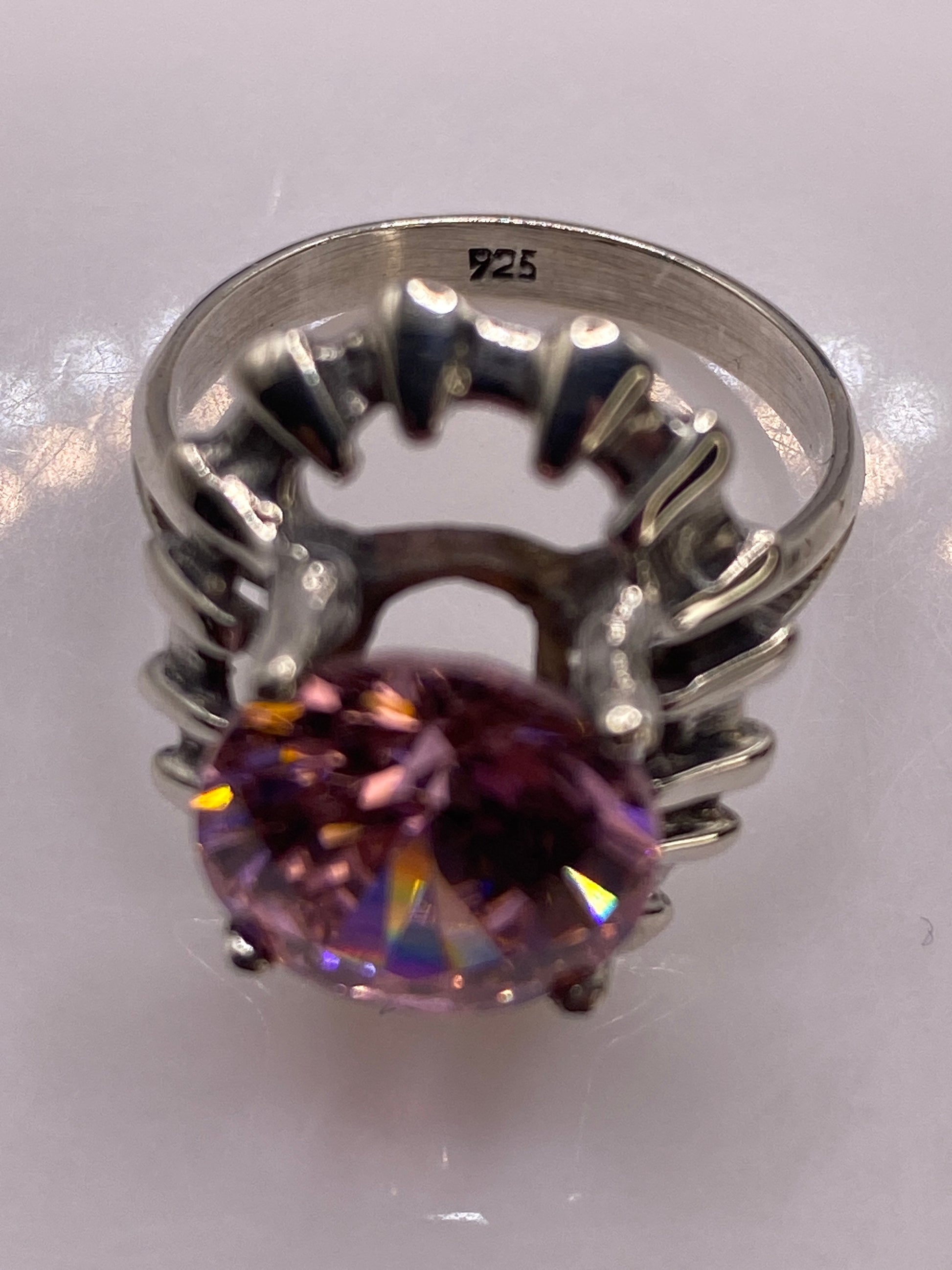 Anillo de Plata Solitario Circonia Rosa — Coctel Brillante — foto 5