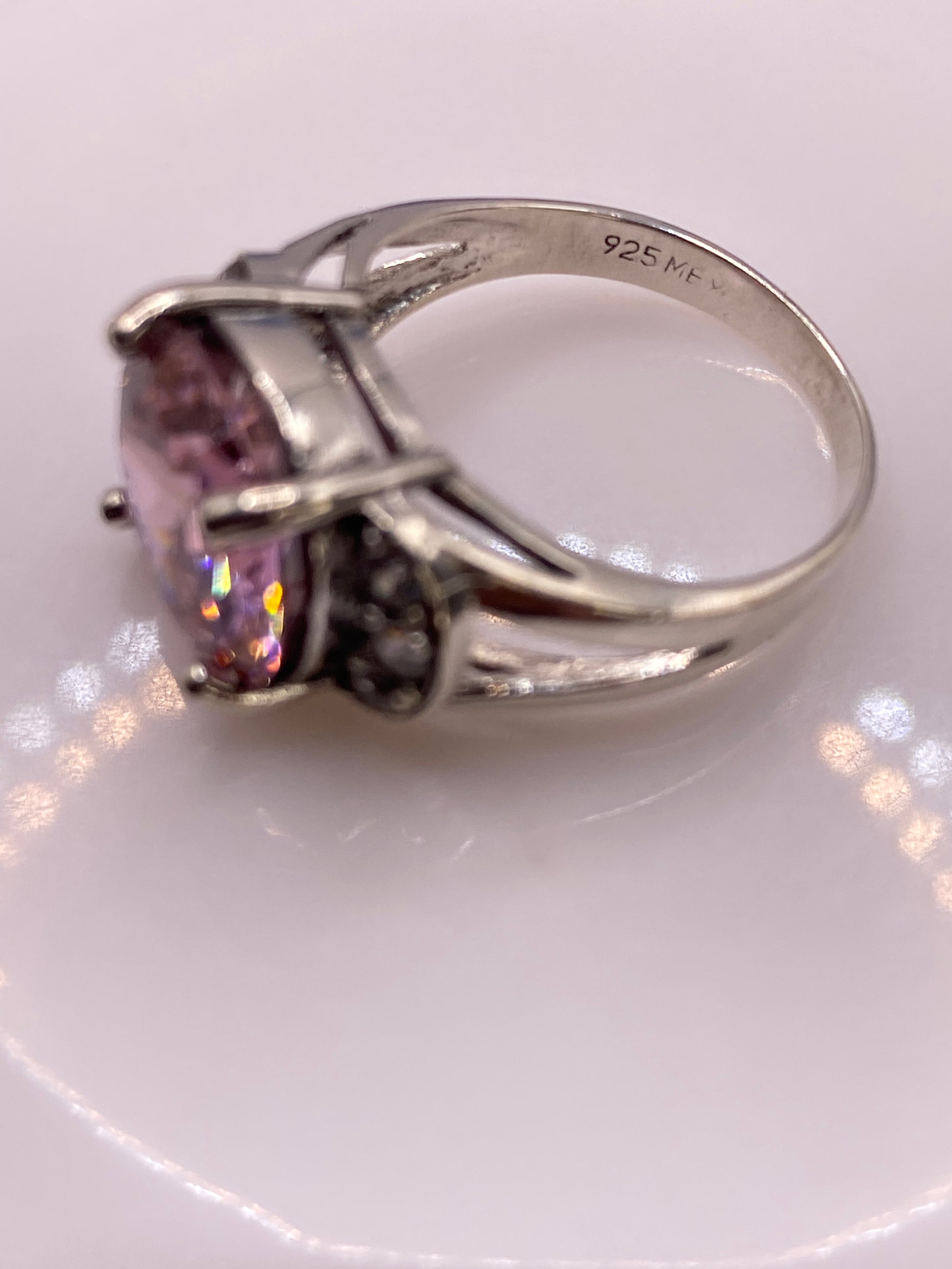 Anillo de Plata Solitario con Circonia Rosa — Coctel Elegante — foto 5
