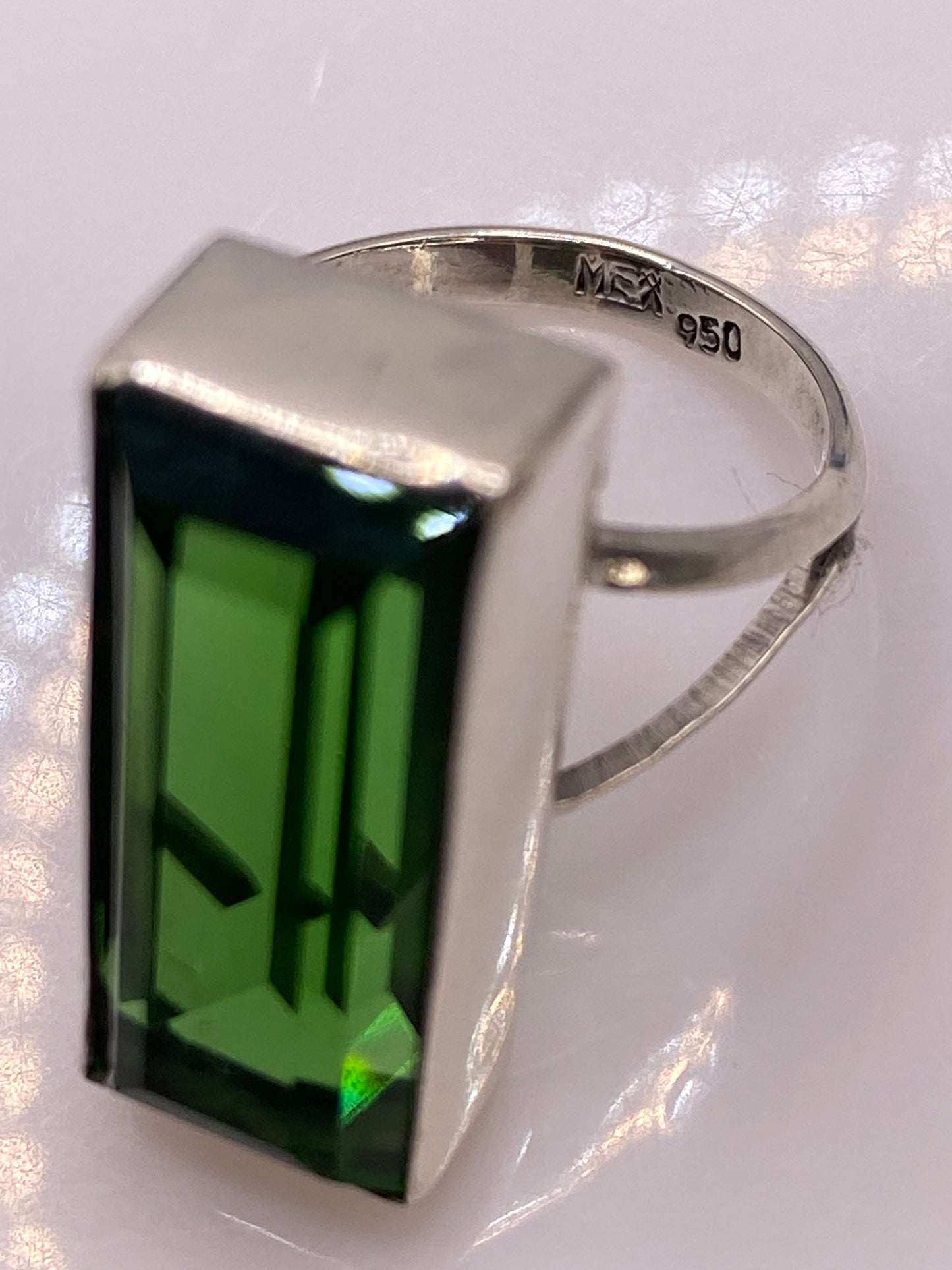 Anillo Solitario Plata Circonia Verde Rectangular — Minimalista — foto 5
