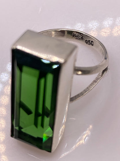 Anillo Solitario Plata Circonia Verde Rectangular — Minimalista — foto 5