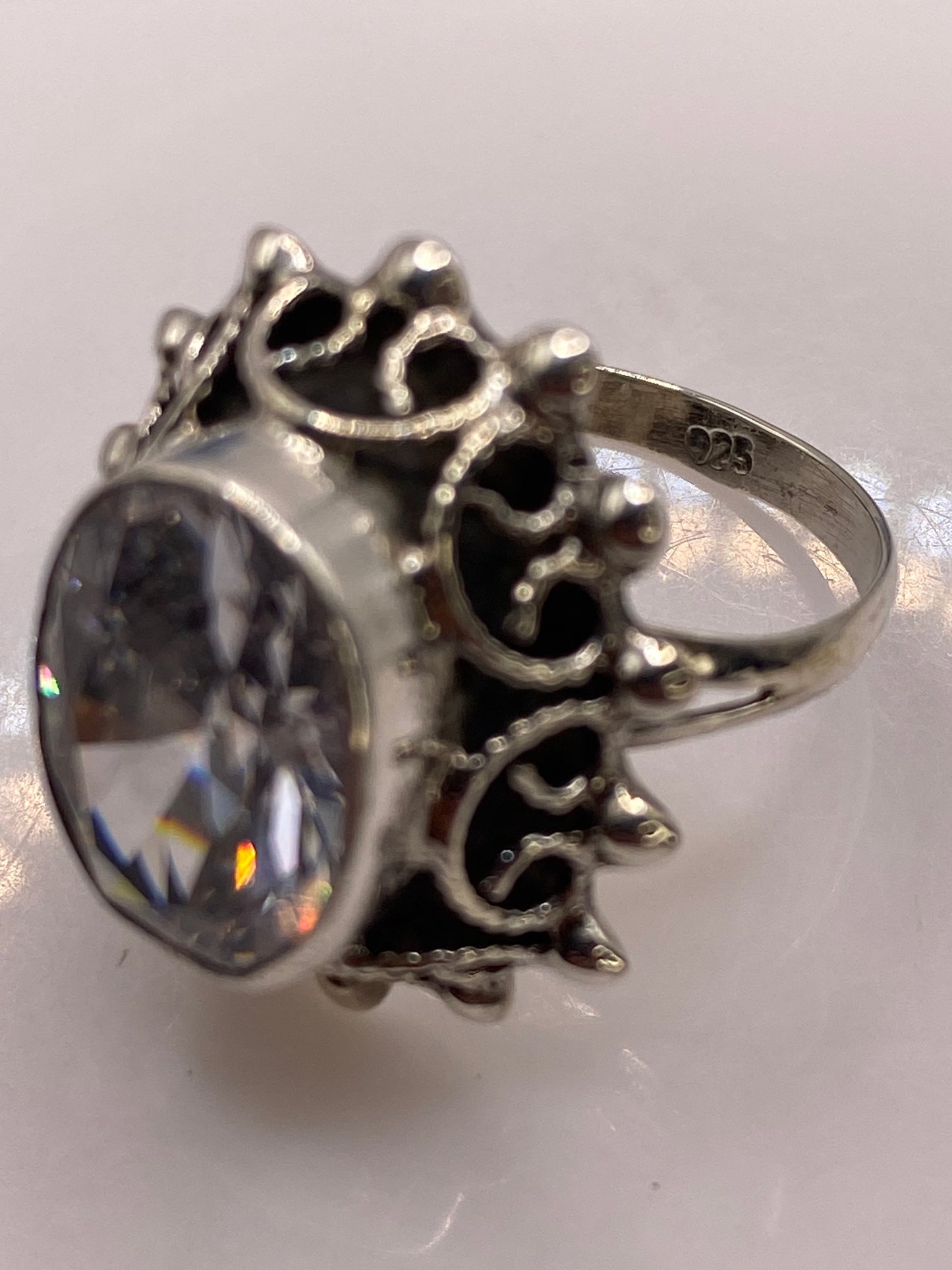 Anillo de Plata Coctel Circonia Blanca — Vintage Filigrana — foto 5