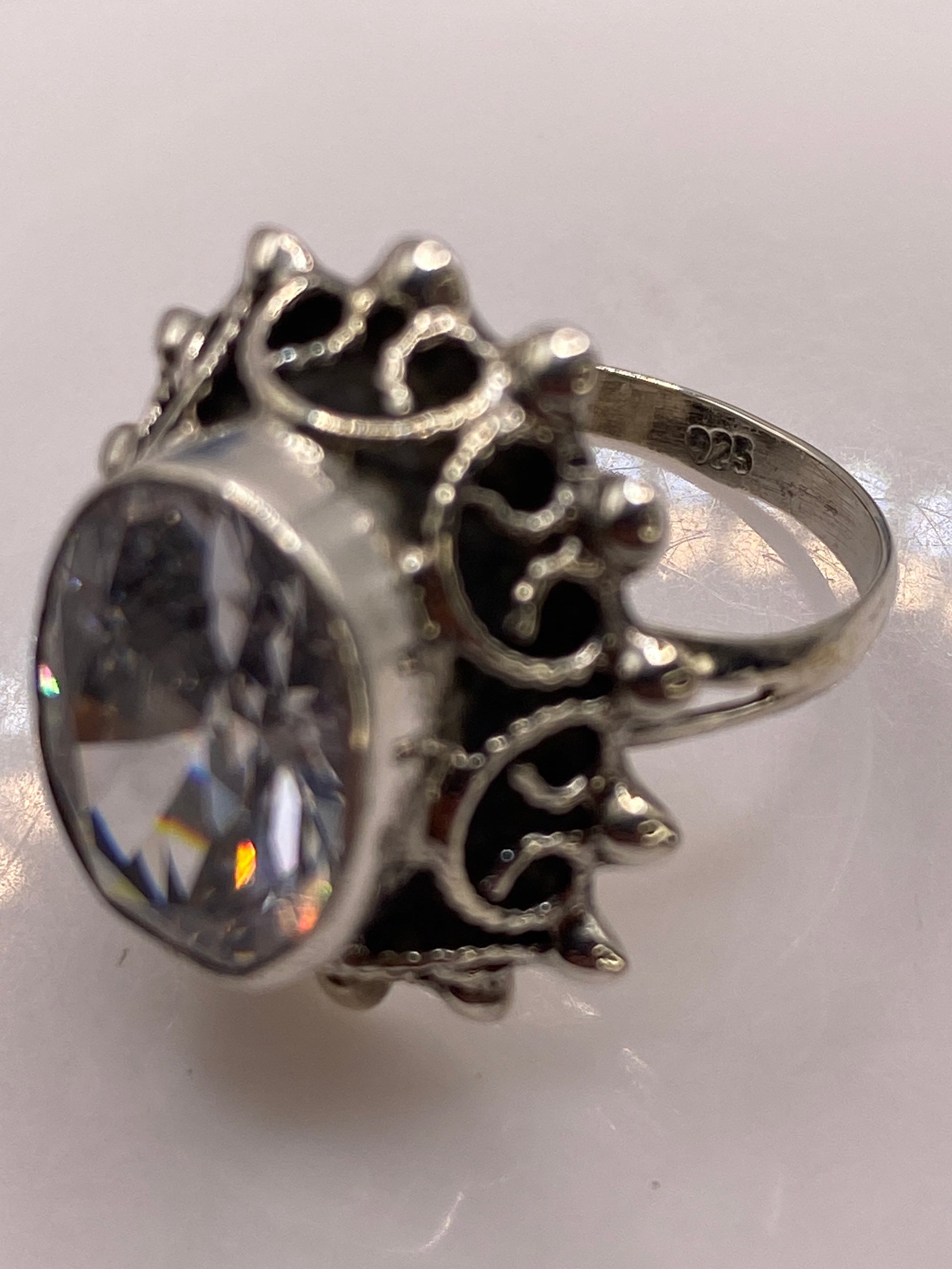 Anillo de Plata Coctel Circonia Blanca — Vintage Filigrana — foto 5