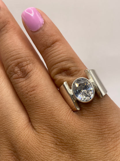 Anillo de Plata Circonia Blanca — Brazos Angulares Asimétricos — foto 5
