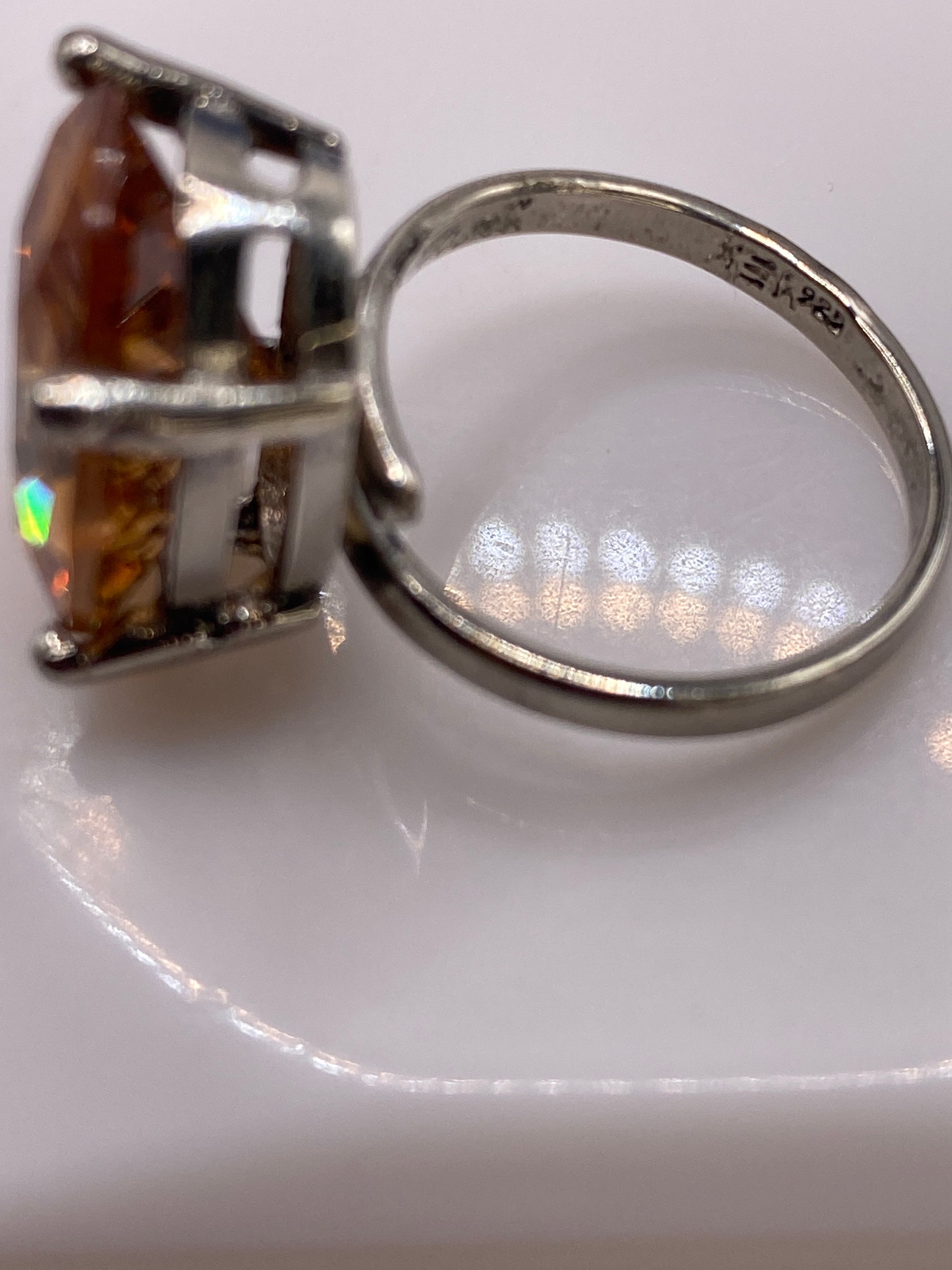 Anillo de Plata Circonia Ámbar Oval — Solitario Ajustable — foto 5