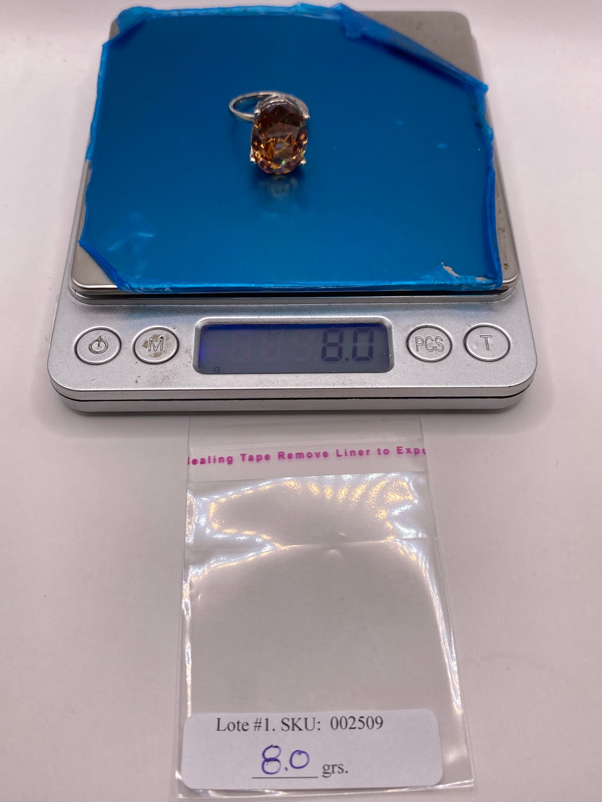 Anillo de Plata Circonia Ámbar Oval — Solitario Ajustable — foto 6