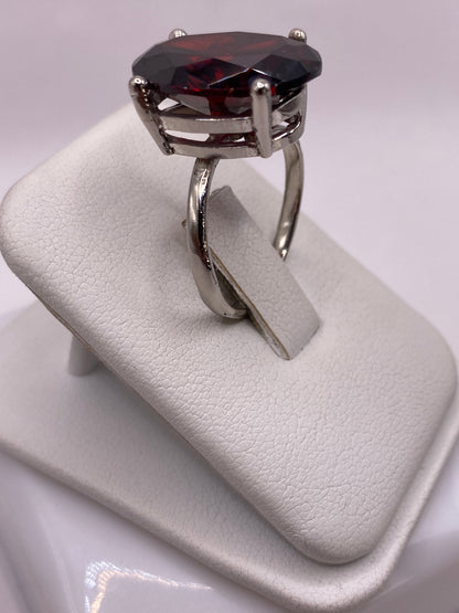 Anillo de Plata con Circonia Roja Ajustable — Solitario Elegante — foto 2