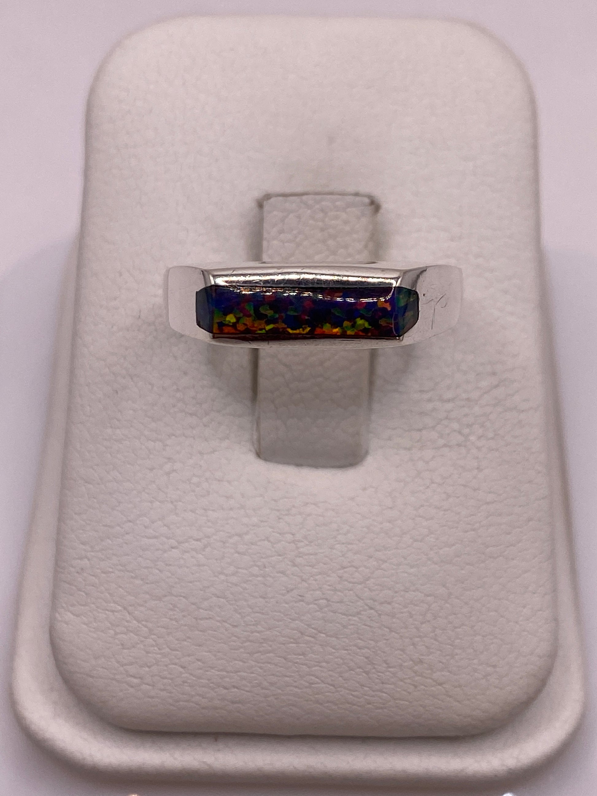 Anillo de Plata Ópalo de Fuego Multicolor — Solitario Único — foto 1