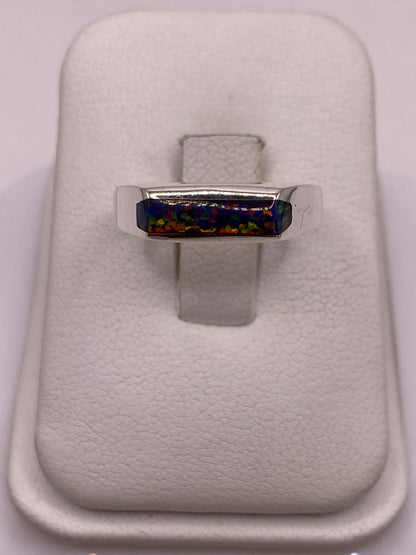 Anillo de Plata Ópalo de Fuego Multicolor — Solitario Único — foto 1