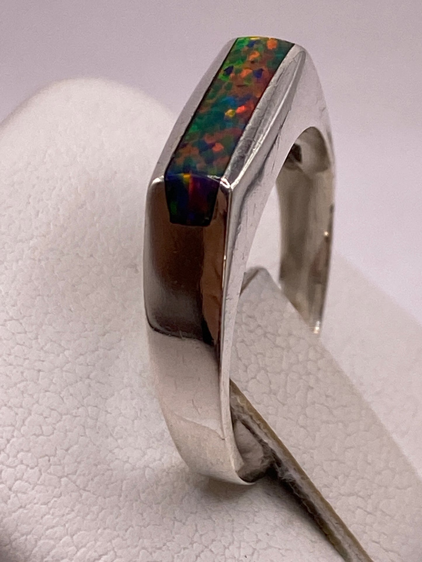 Anillo de Plata Ópalo de Fuego Multicolor — Solitario Único — foto 3