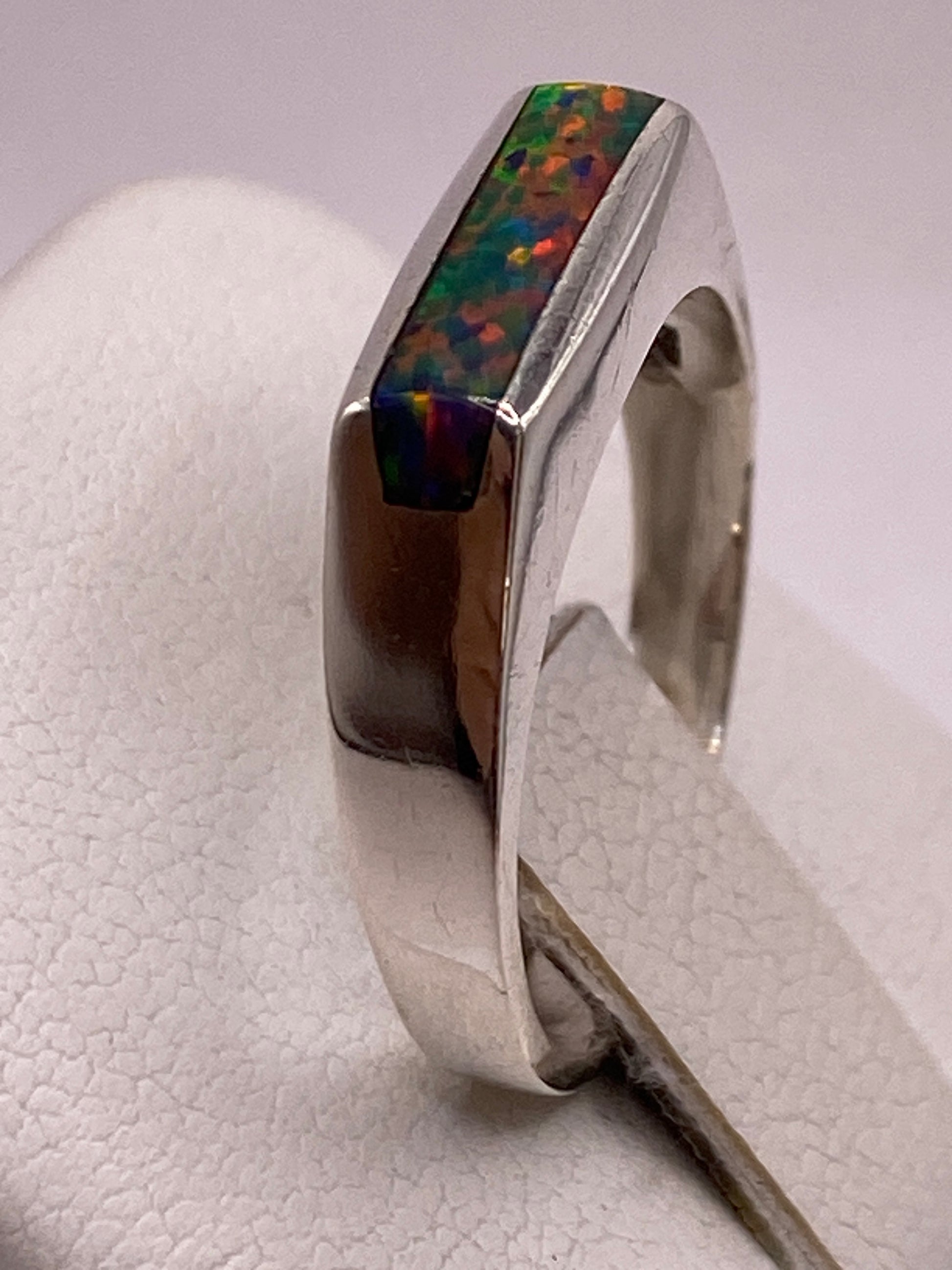 Anillo de Plata Ópalo de Fuego Multicolor — Solitario Único — foto 3