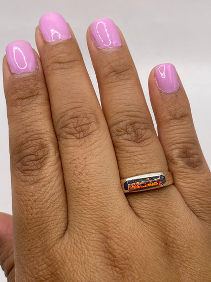 Anillo de Plata Ópalo de Fuego Multicolor — Solitario Único — foto 4