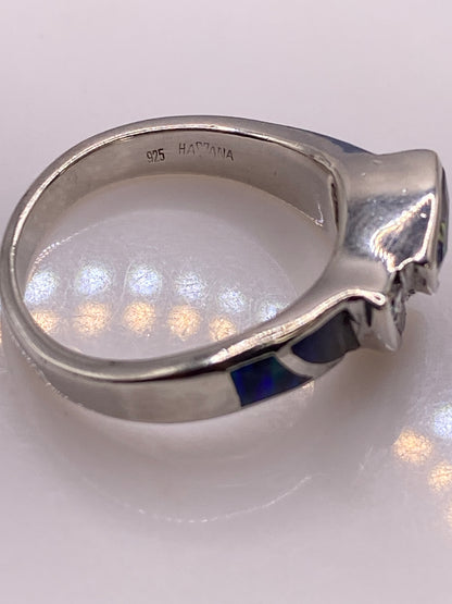 Anillo de Plata Ópalo de Fuego Azul — Escultural Unisex — foto 5