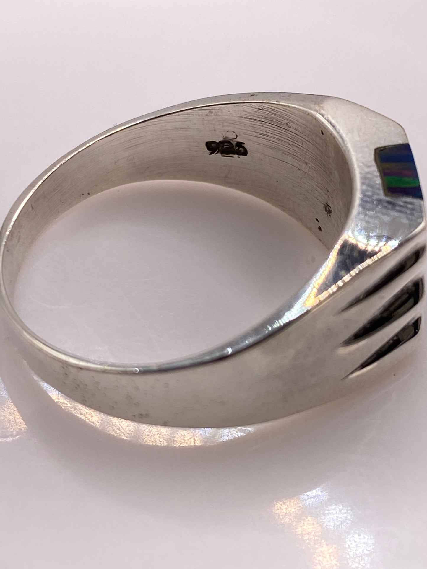 Anillo de Plata Masivo Ópalo de Fuego Multicolor — Banda Ancha — foto 5