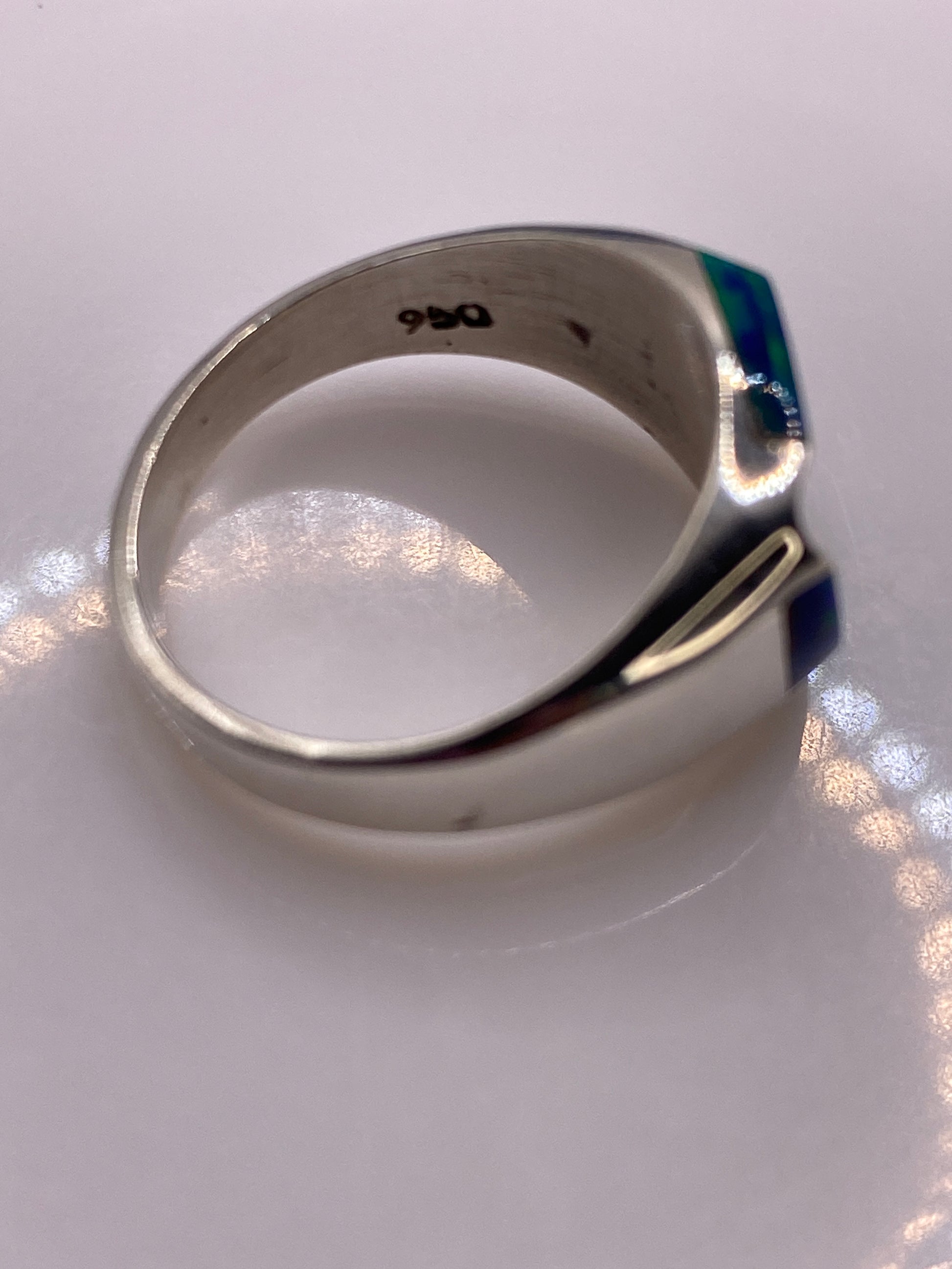 Anillo de Plata .950 Ópalo de Fuego Azul-Verde — Geométrico — foto 5