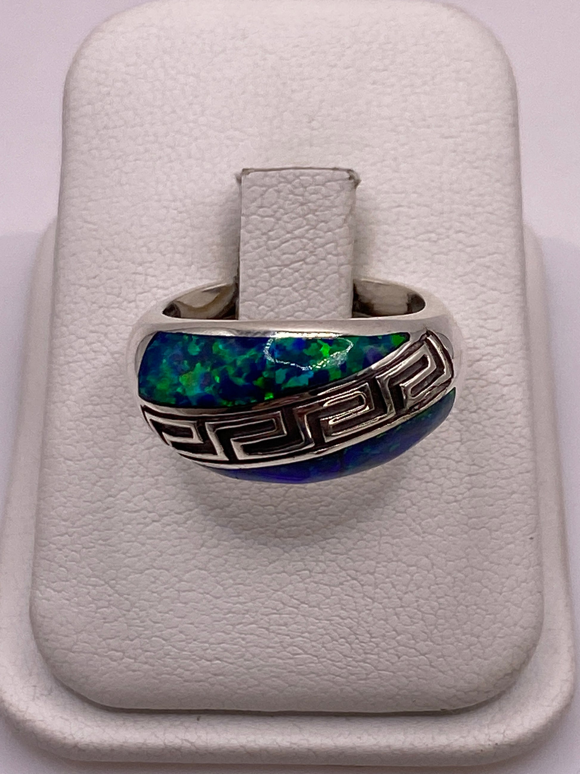 Anillo de Plata .950 Ópalo de Fuego — Diseño Étnico Grabado — foto 1