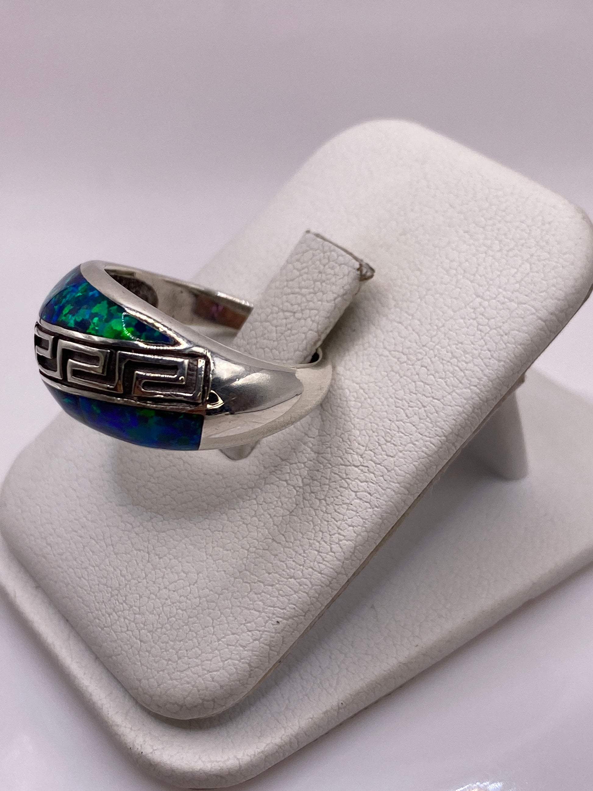Anillo de Plata .950 Ópalo de Fuego — Diseño Étnico Grabado — foto 2
