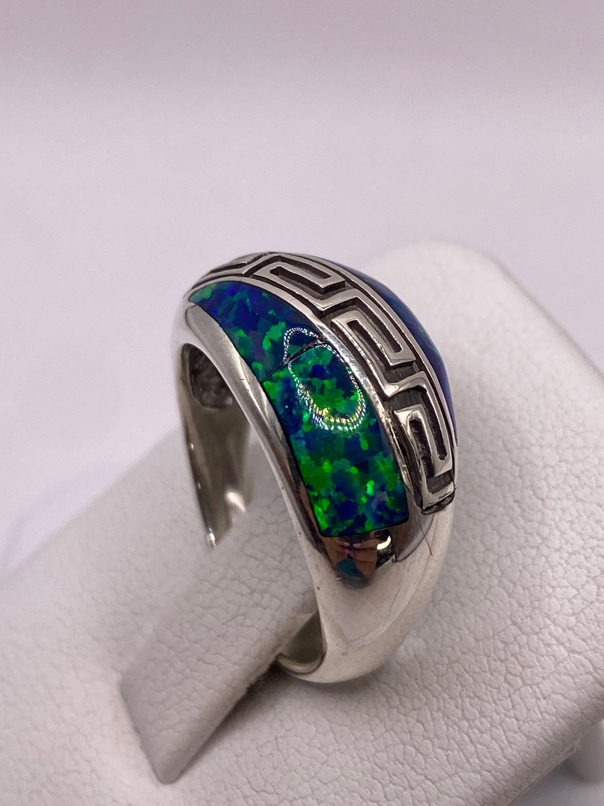 Anillo de Plata .950 Ópalo de Fuego — Diseño Étnico Grabado — foto 3