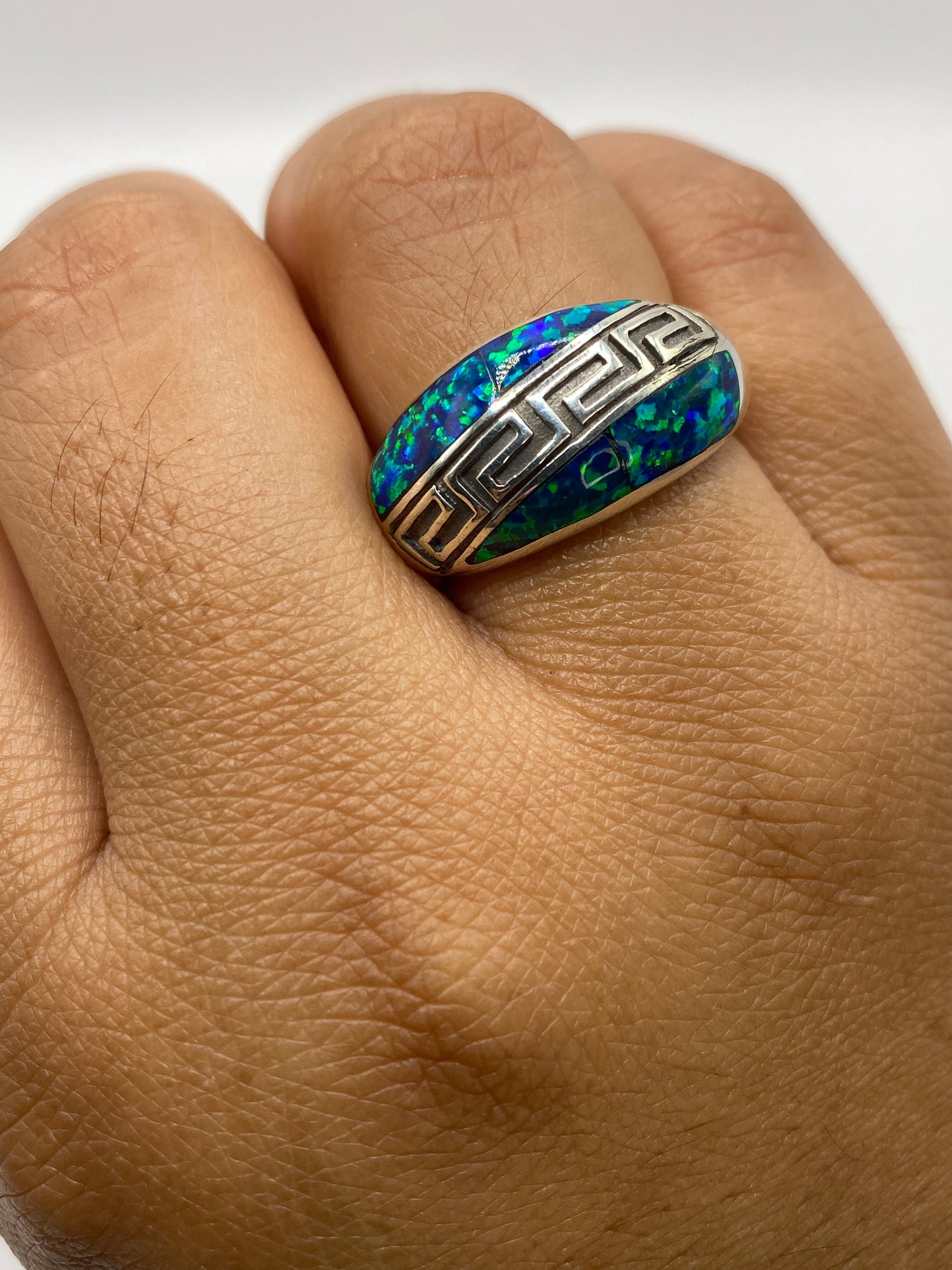 Anillo de Plata .950 Ópalo de Fuego — Diseño Étnico Grabado — foto 4