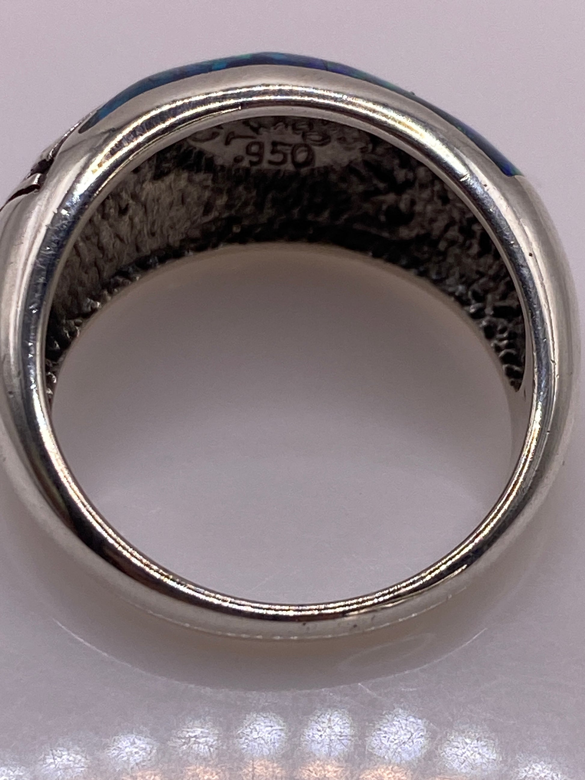 Anillo de Plata .950 Ópalo de Fuego — Diseño Étnico Grabado — foto 5