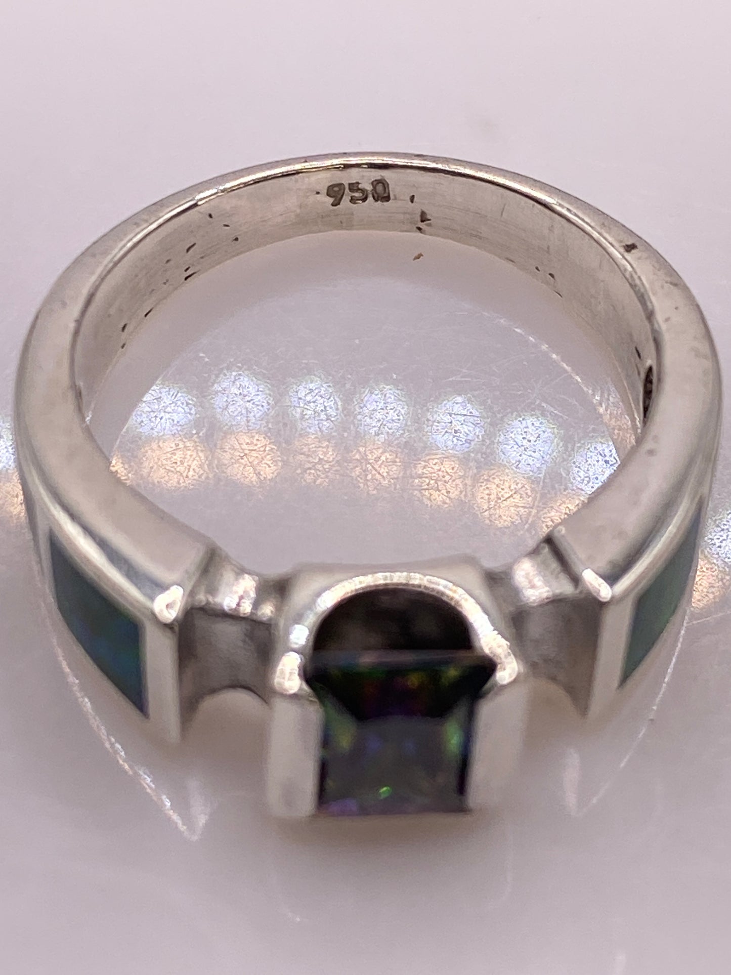 Anillo de Plata .950 Ópalo de Fuego Verde — Diseño Geométrico — foto 5
