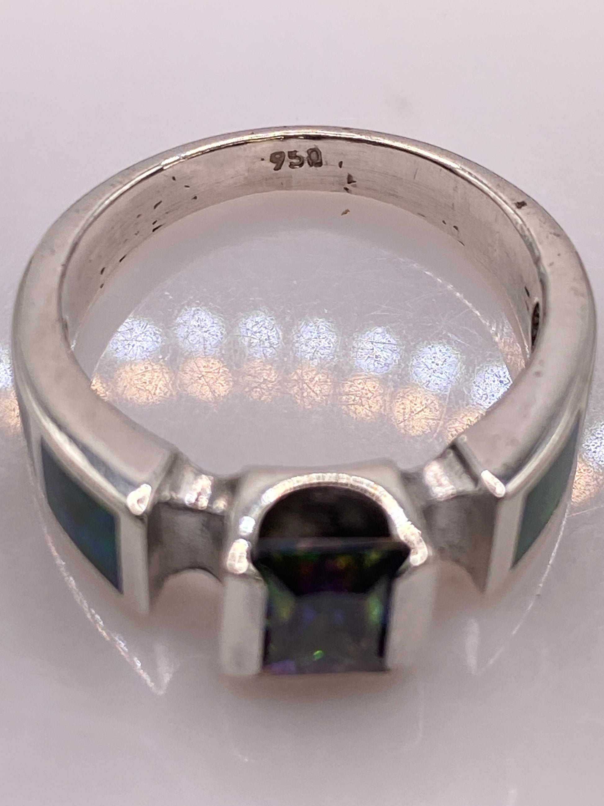 Anillo de Plata .950 Ópalo de Fuego Verde — Diseño Geométrico — foto 5