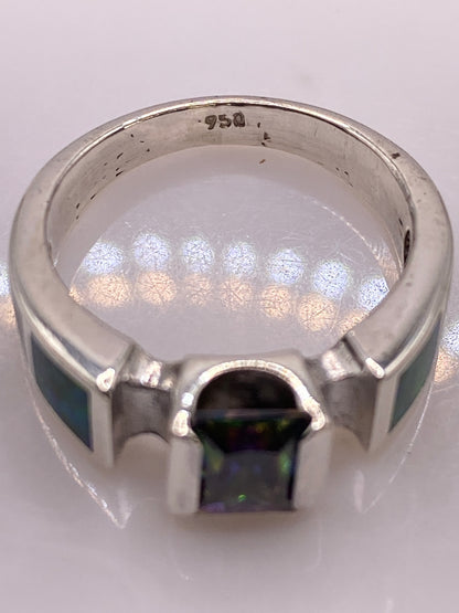 Anillo de Plata .950 Ópalo de Fuego Verde — Diseño Geométrico — foto 5