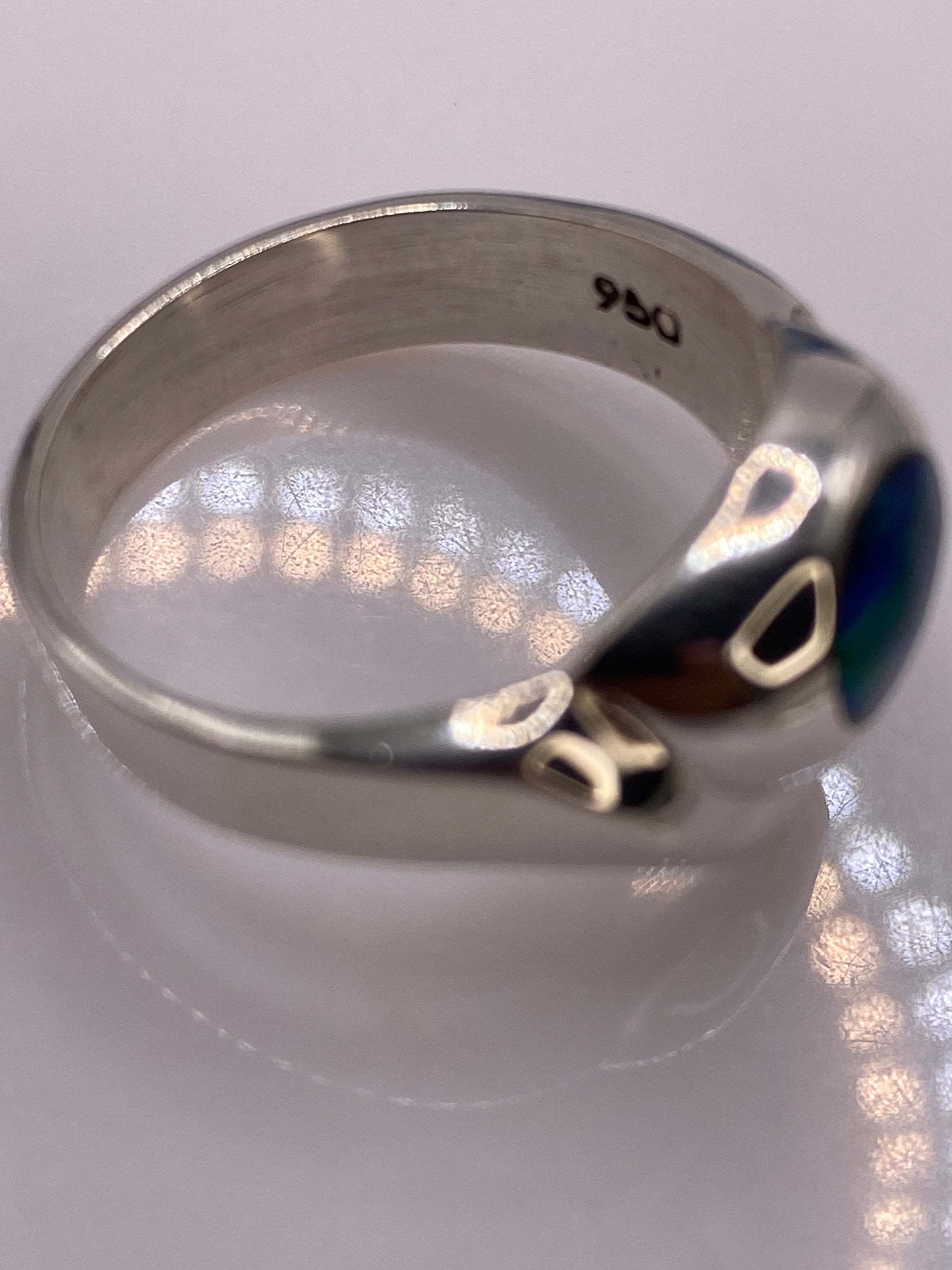 Anillo de Plata .950 Ópalo de Fuego Azul — Solitario Unisex — foto 5