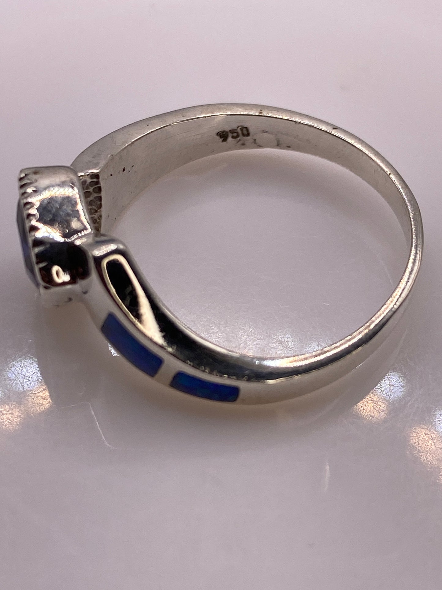 Anillo de Plata Ópalo de Fuego Azul — Diseño Asimétrico Único — foto 5
