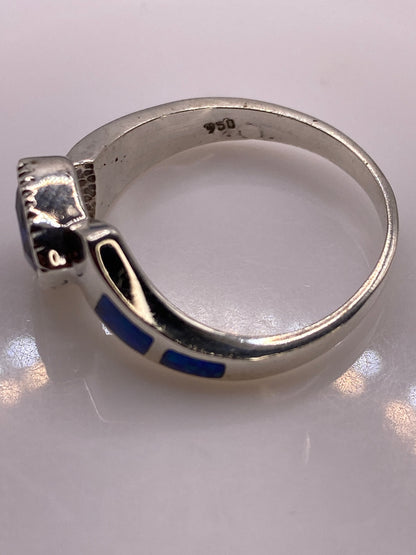 Anillo de Plata Ópalo de Fuego Azul — Diseño Asimétrico Único — foto 5
