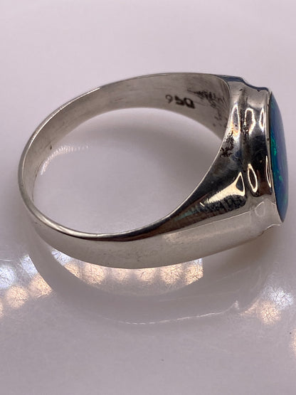 Anillo Solitario Ópalo de Fuego Azul — Plata 950 Taxco — foto 5