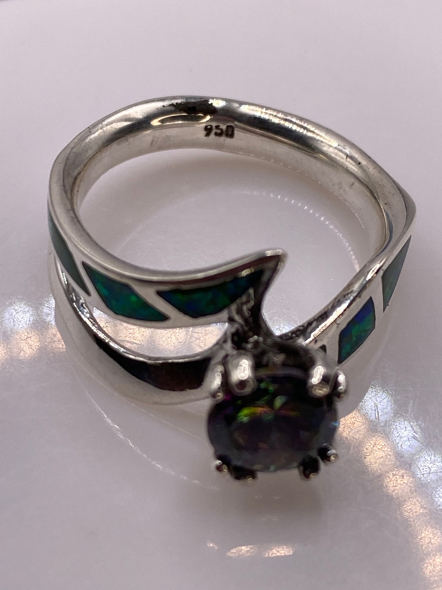 Anillo de Plata .950 Ópalo de Fuego Verde Taxco — foto 5