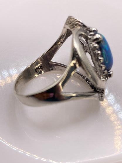 Anillo de Plata Ópalo de Fuego Azul Cielo — Pétalo Envolvente — foto 5