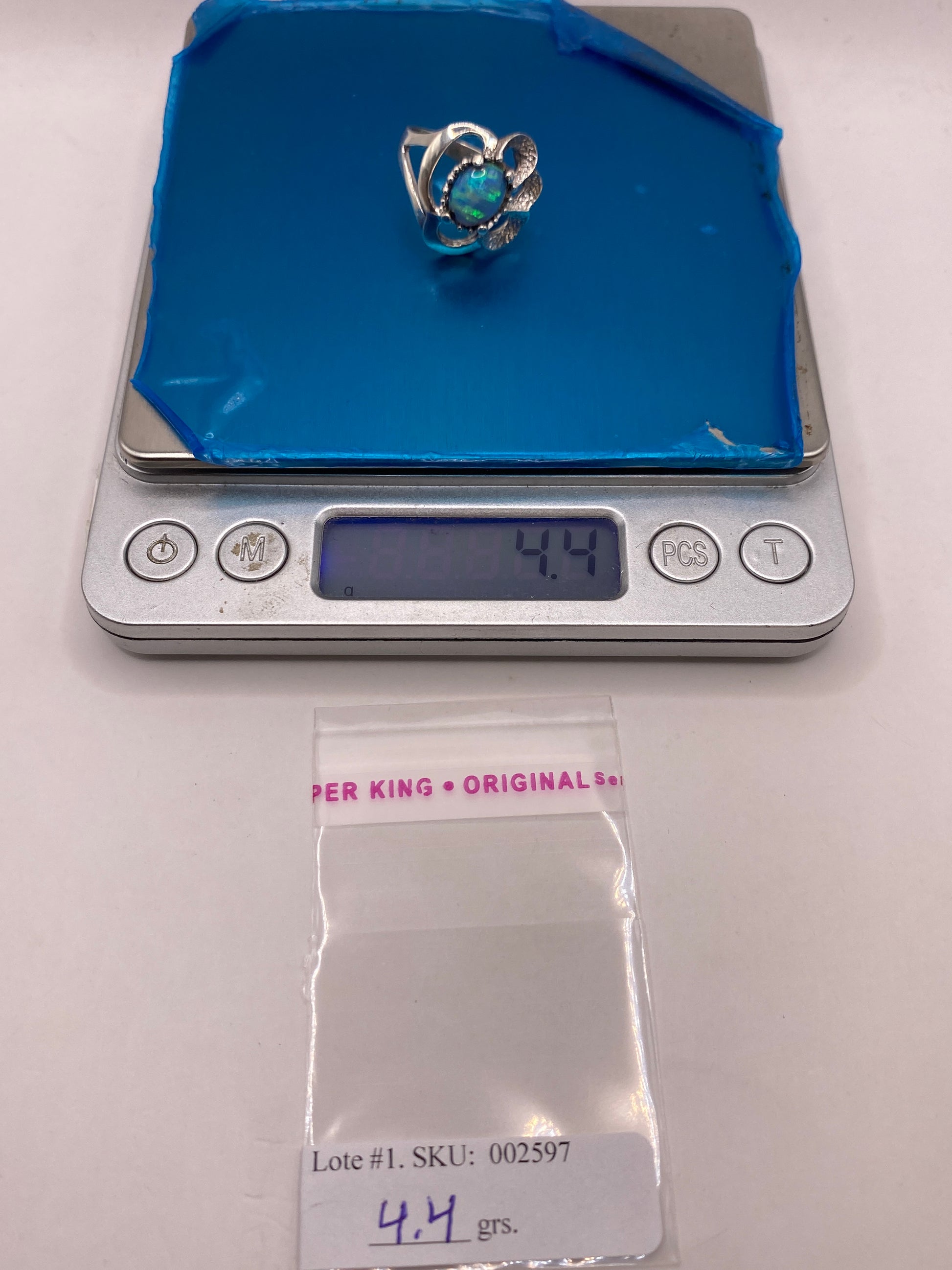 Anillo de Plata Ópalo de Fuego Azul Cielo — Pétalo Envolvente — foto 6