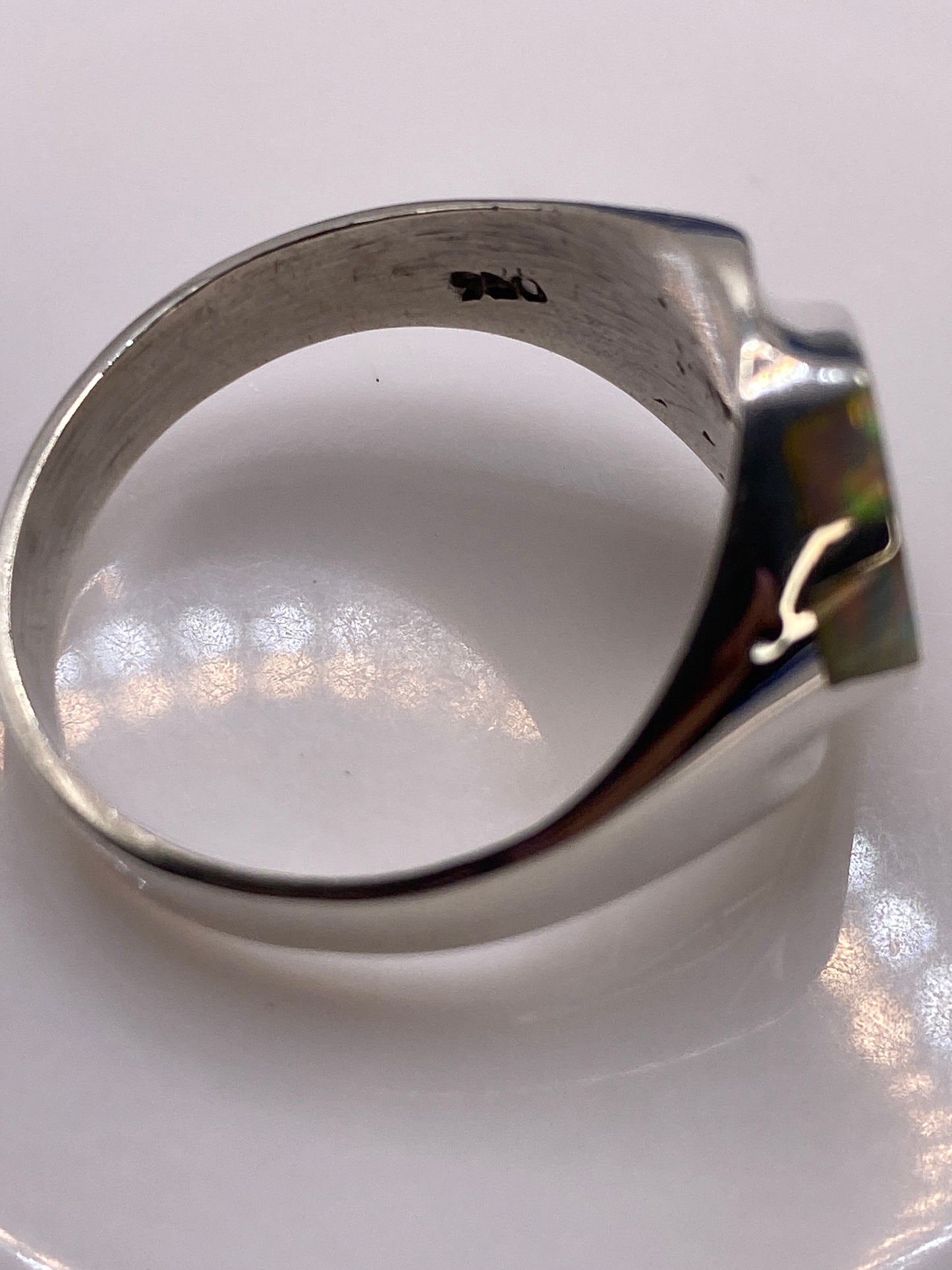 Anillo de Plata .950 Ópalo de Fuego Multicolor — Moderno Geométrico — foto 5