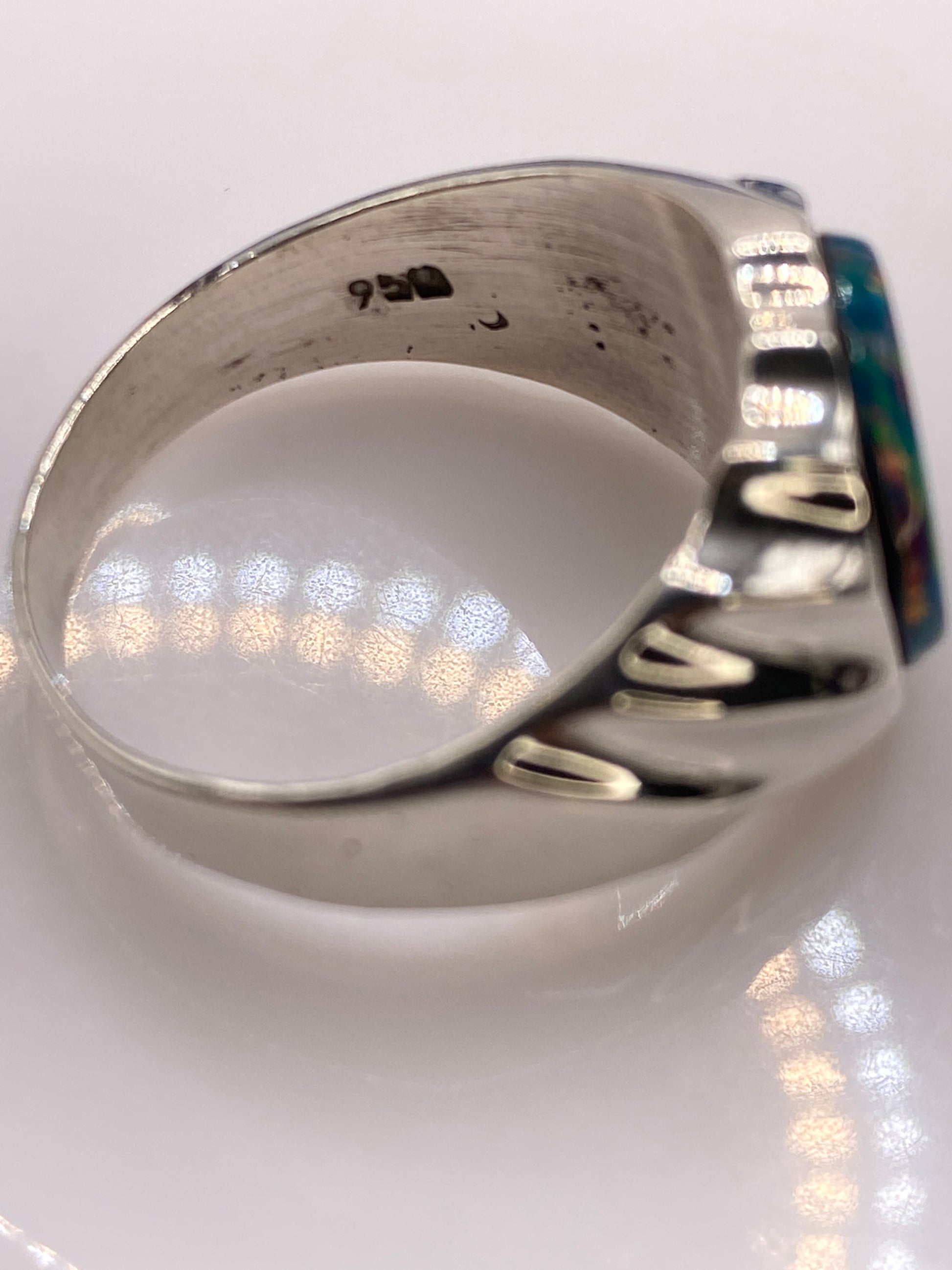 Anillo Plata .950 Ópalo de Fuego Multicolor — Hombre Taxco — foto 5