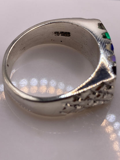 Anillo de Plata Ópalo de Fuego Multicolor — Banda Martillada — foto 5