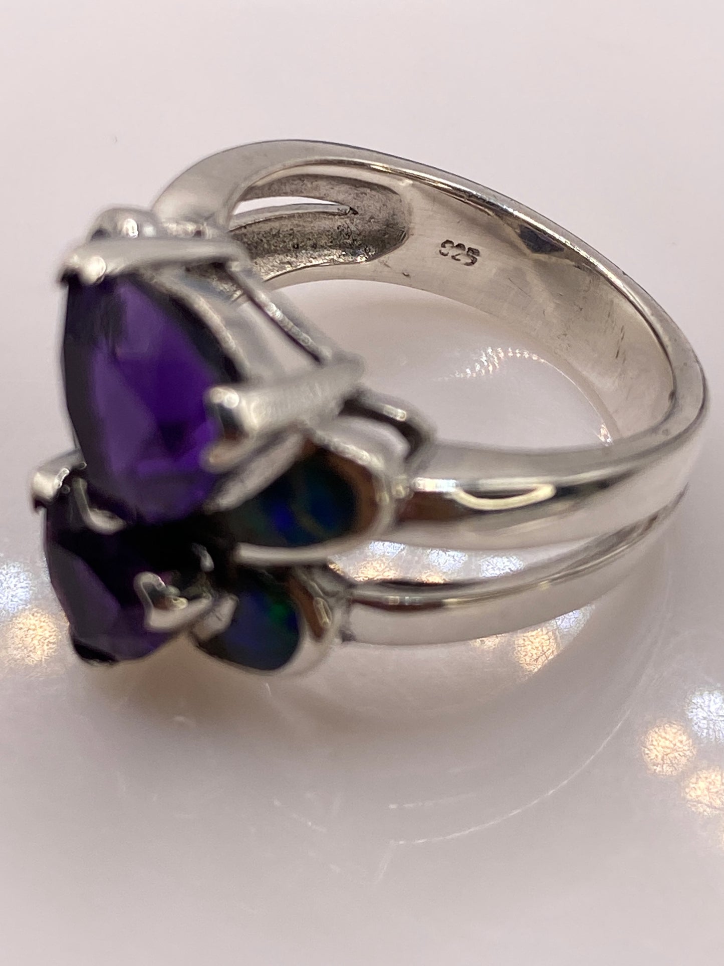 Anillo Doble Corazón Ópalo de Fuego Verde — Plata .925 — foto 5
