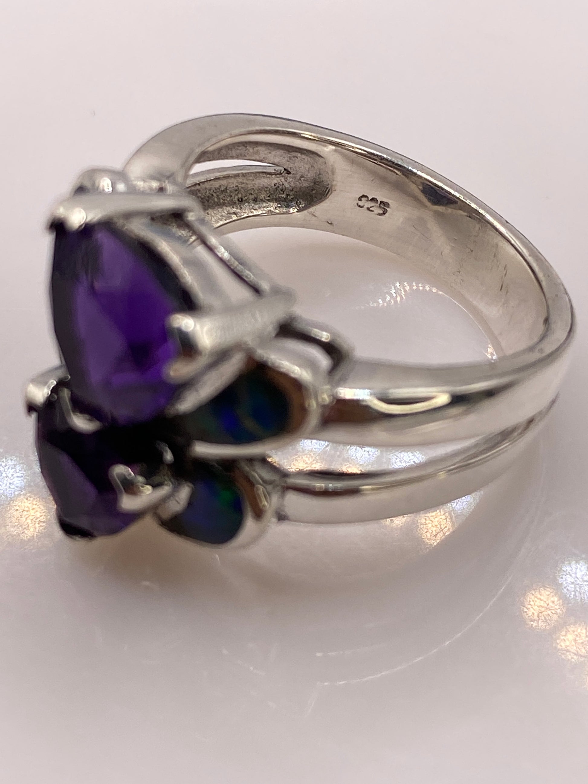 Anillo Doble Corazón Ópalo de Fuego Verde — Plata .925 — foto 5