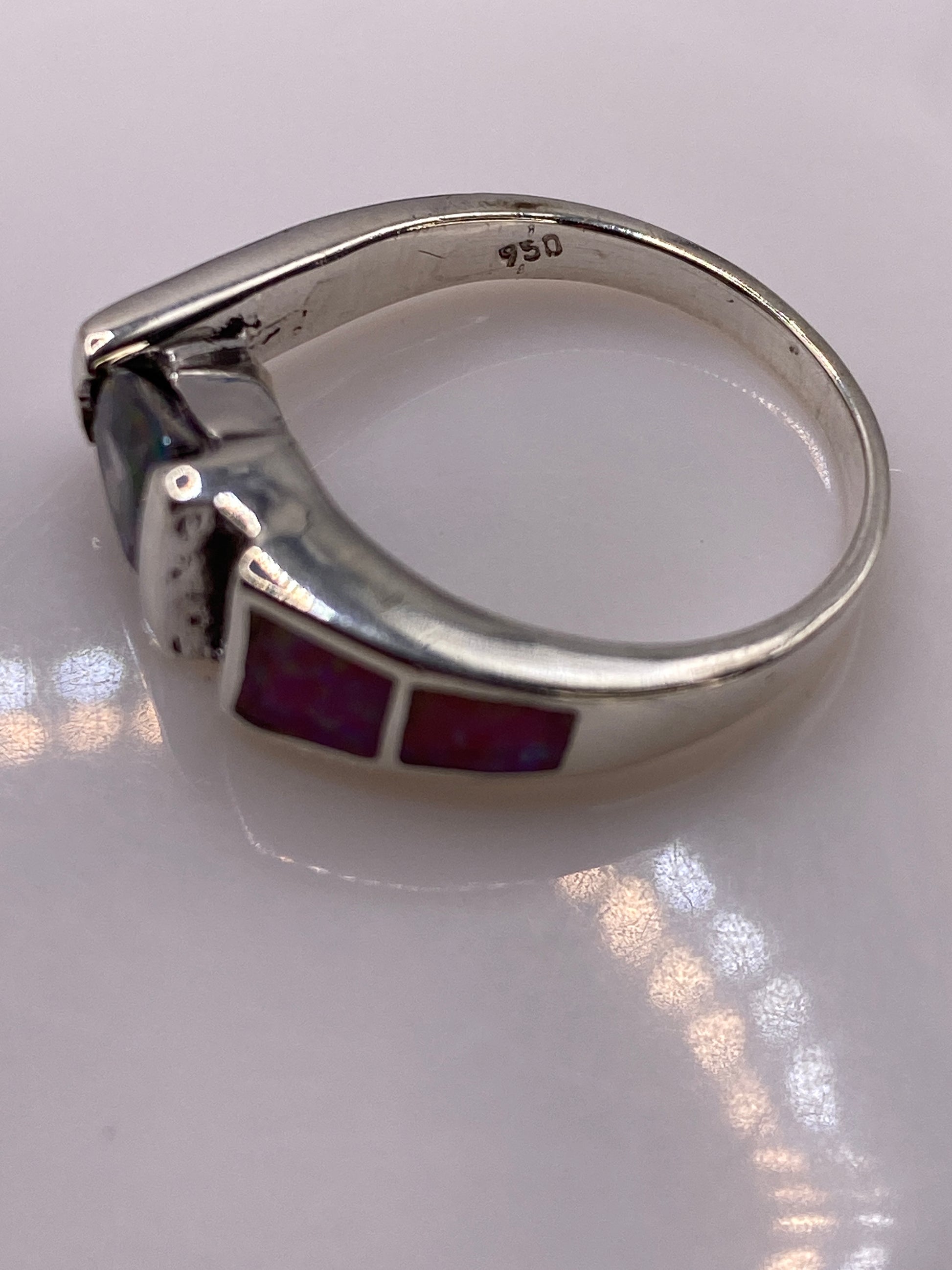 Anillo Solitario Plata .950 Ópalo de Fuego Rosa — foto 5