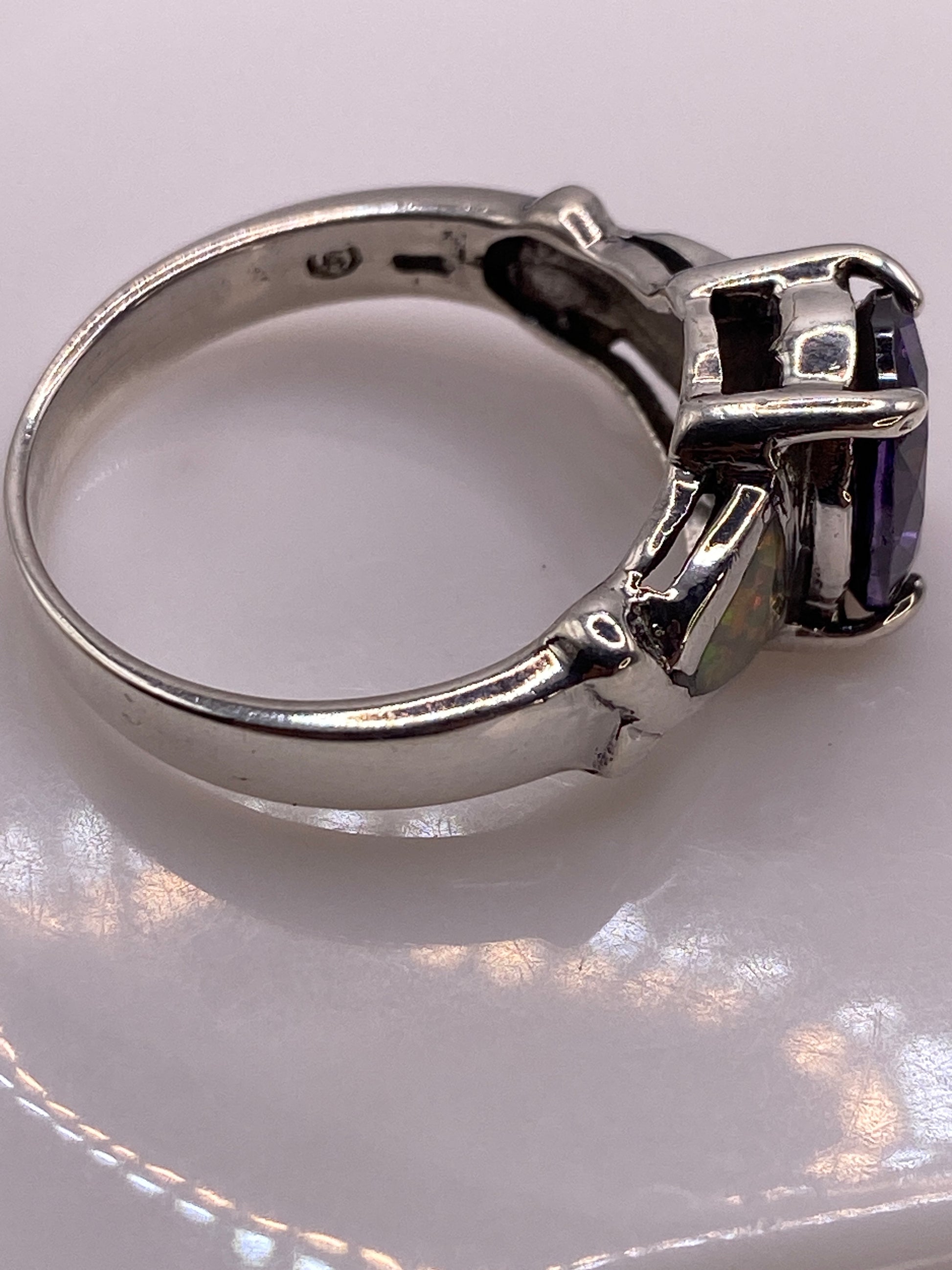 Anillo de Plata con Ópalo de Fuego Multicolor — Solitario — foto 5