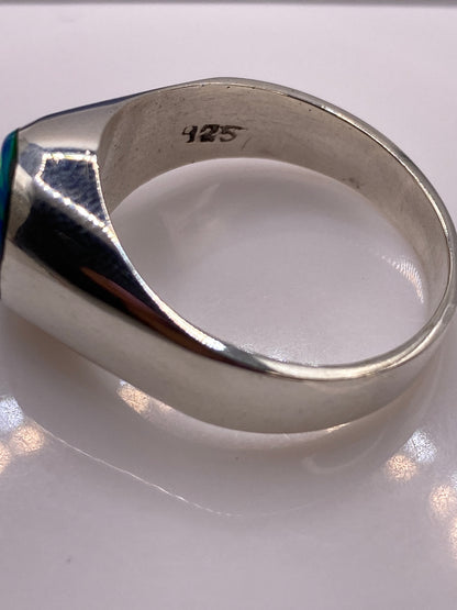 Anillo Solitario Plata Ópalo de Fuego Azul — Banda Ancha — foto 5