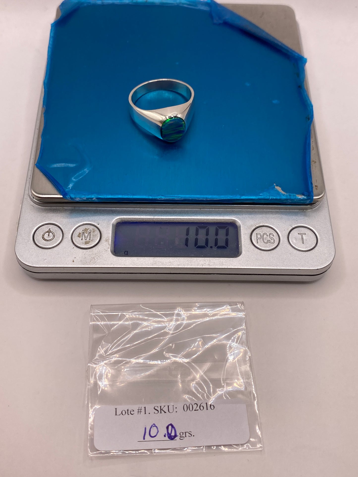 Anillo Solitario Plata Ópalo de Fuego Azul — Banda Ancha — foto 6