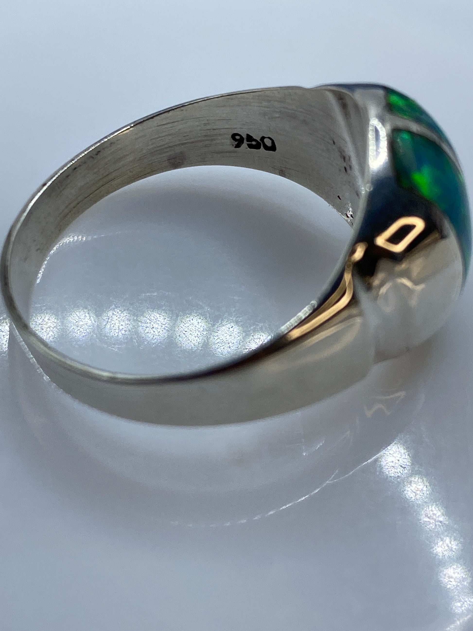 Anillo Plata .950 Ópalo de Fuego Azul Cielo — Moderno Unisex — foto 5