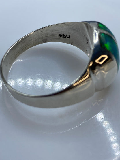 Anillo Plata .950 Ópalo de Fuego Azul Cielo — Moderno Unisex — foto 5