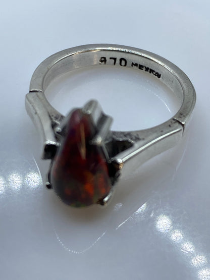 Anillo Solitario Ópalo de Fuego Multicolor — Plata .950 Taxco — foto 5